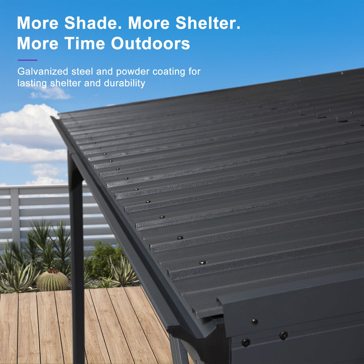 PURPLE LEAF Lean to Gazebo Metal Roof Patio Cover Built-in Drain Slots Wall Mounted Gazebo with Lights-milky for Outdoor Extension — product view 7