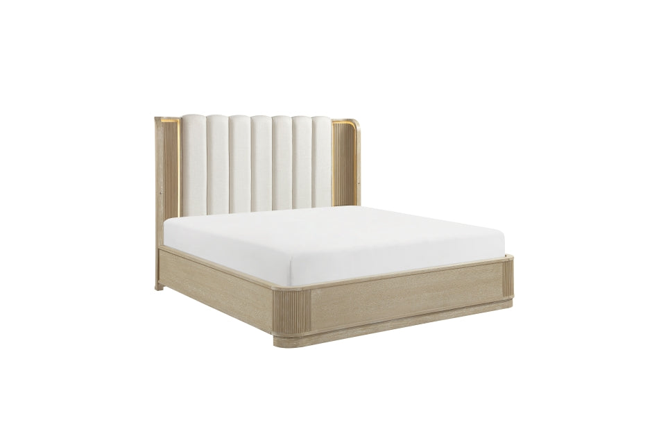 Ribbon Light Brown Oak Queen Bedroom Set with LED Accent Lighting – 2500-4PC — product view 4