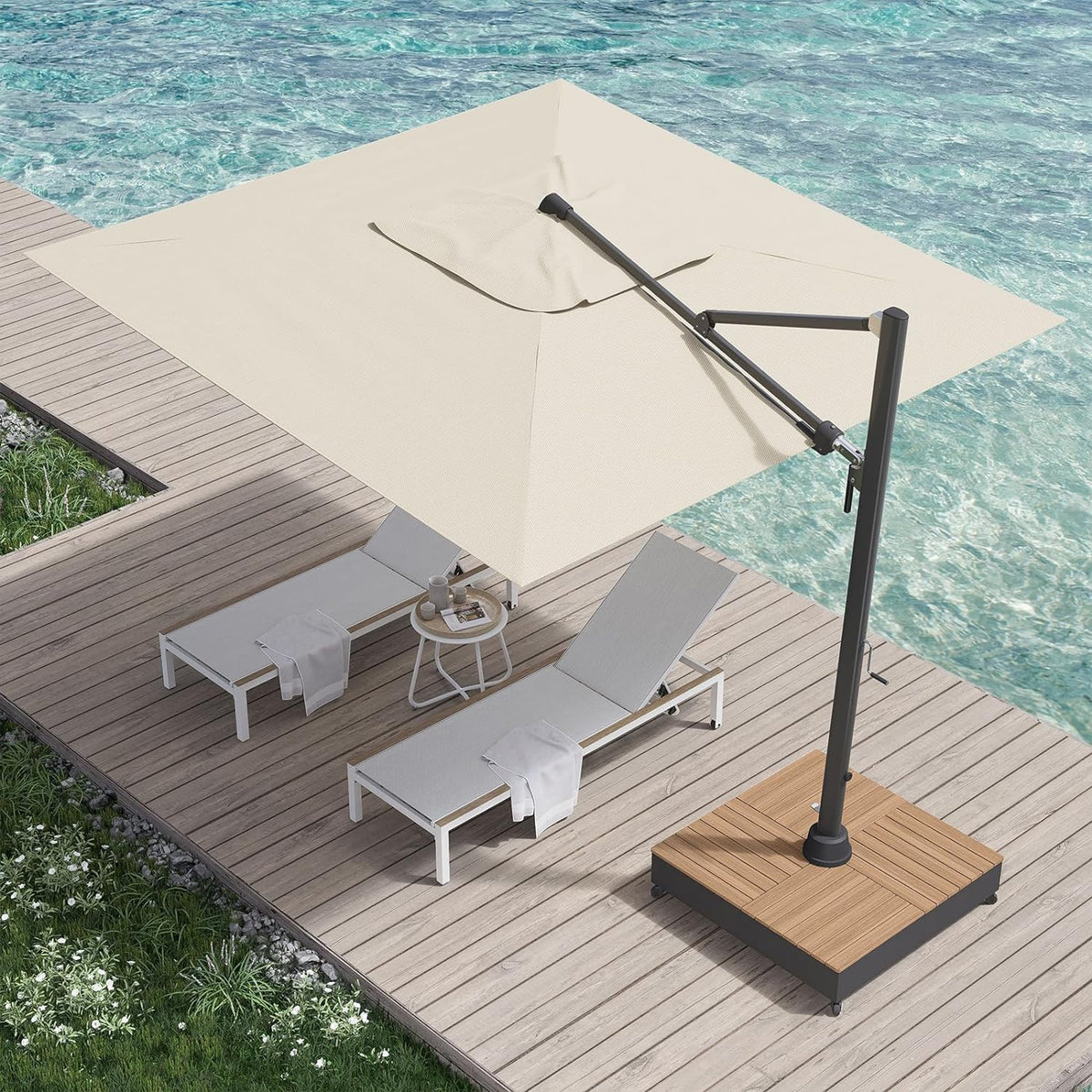 LOUNGE YARD 10x13 FT Acrylic Outdoor Cantilever Aluminum Umbrella, 5-Year-Non-Fading — product view 6