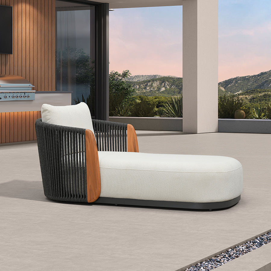 PURPLE LEAF Luxury Hailar Olefin Patio Chaise Lounge Chair , Upholstered Pool Aluminium Lounge Chairs for Outdoor with Teak Armres for Deck, Pool, Lawn, Garden, Courtyard, Porch — product view 2