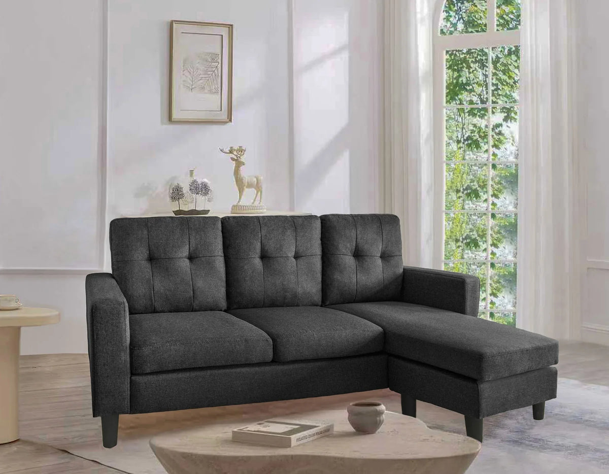 Elaine 2-Piece Black Linen-Like Fabric Sectional Sofa with Reversible Chaise – 2833-BLK — product view 1
