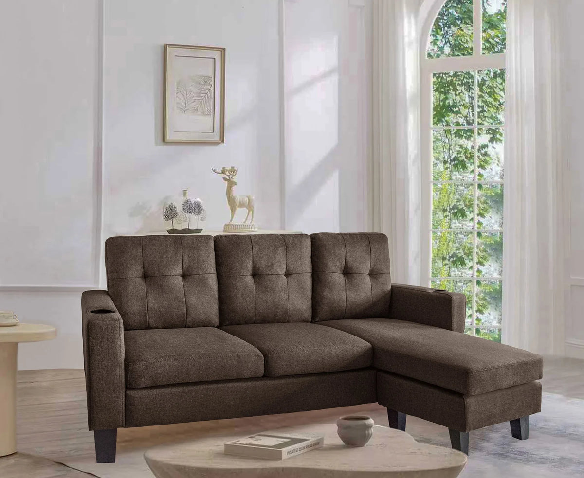 Elaine 2-Piece Brown Linen-Like Fabric Sectional Sofa with Reversible Chaise – 2833-BRN — product view 1