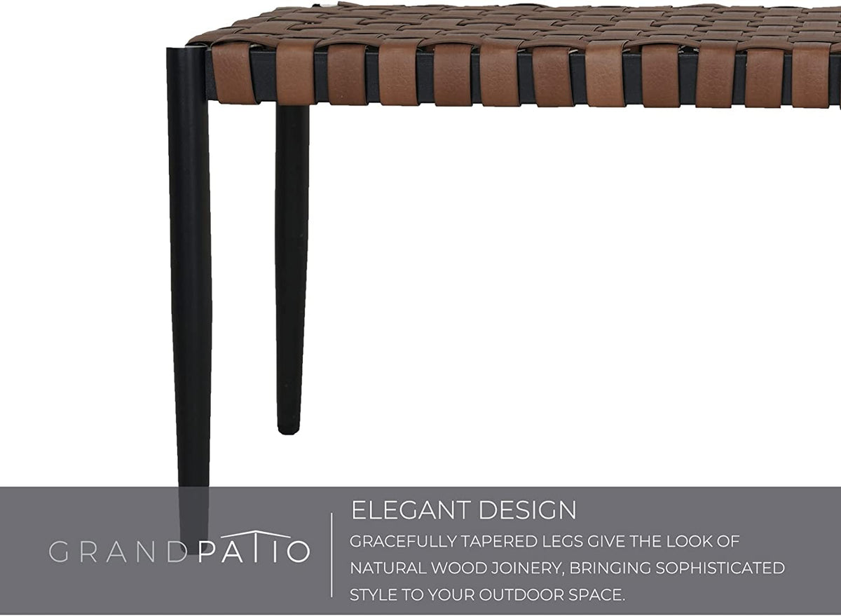 LOUNGE YARD Outdoor/Indoor 2-Seat Bench,Steel Frame Leather-Look Resin Wicker Bench for Small Front Porch Entryway Bench — product view 5