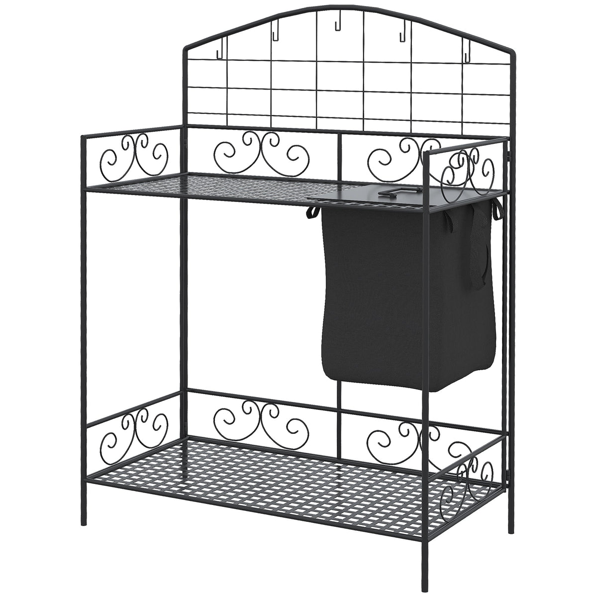 Folding Potting Bench Table with Storage Shelf, Flourishes — product view 2
