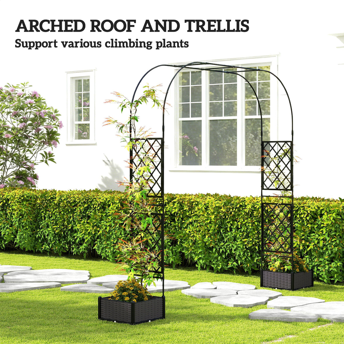 7.2ft Garden Arch with 2 Planter Boxes for Climbing Plants, Black — product view 6
