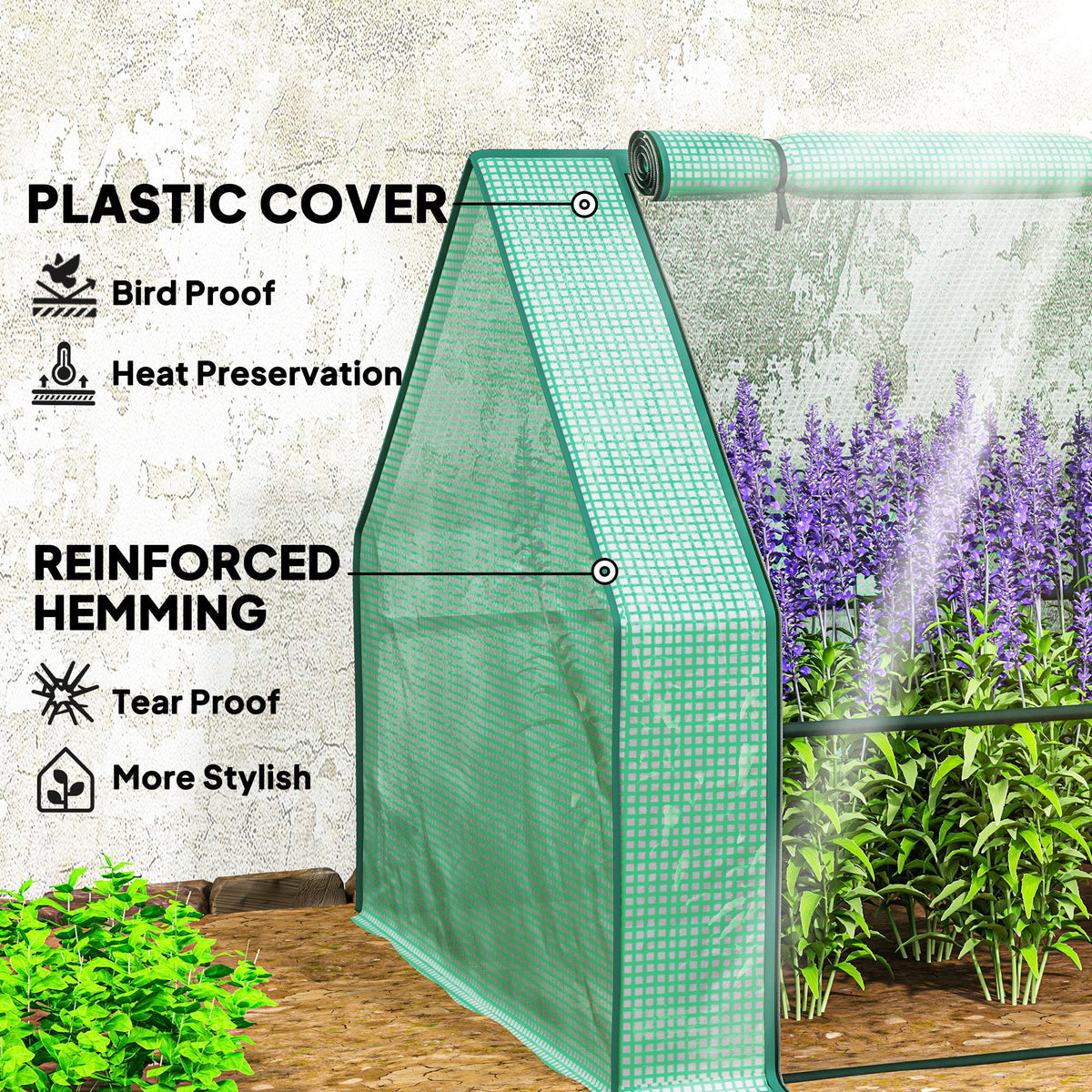 12' x 3' x 3' Portable Mini Greenhouse with Zippered Doors & Roll-up Windows, UV-Protected PE Cover, Green — product view 6