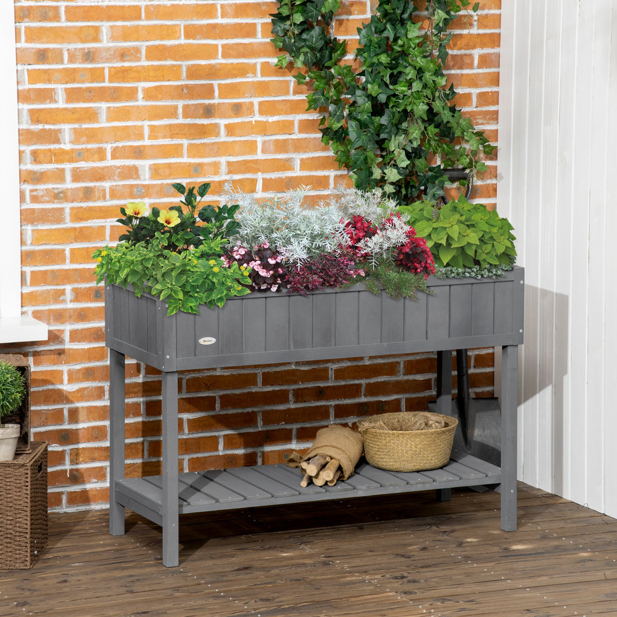 Wooden Herb Planter with 8 Pocket, Raised Bed Container Garden Planter Boxes, 110L x 46W x 76Hcm, Dark Grey — product view 3