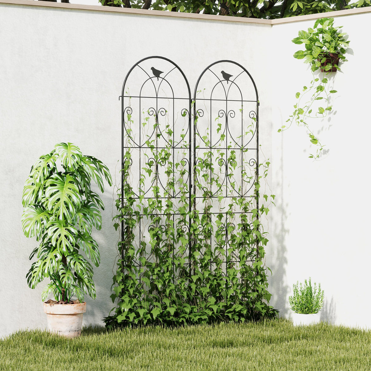 Set of 2 Metal Garden Trellis Panels, 180 x 50 cm, Bird Design — product view 4