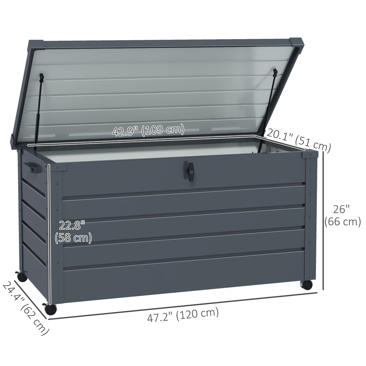 82 Gallon Galvanized Steel Deck Box with Wheels and Handles, Dark Grey — product view 5