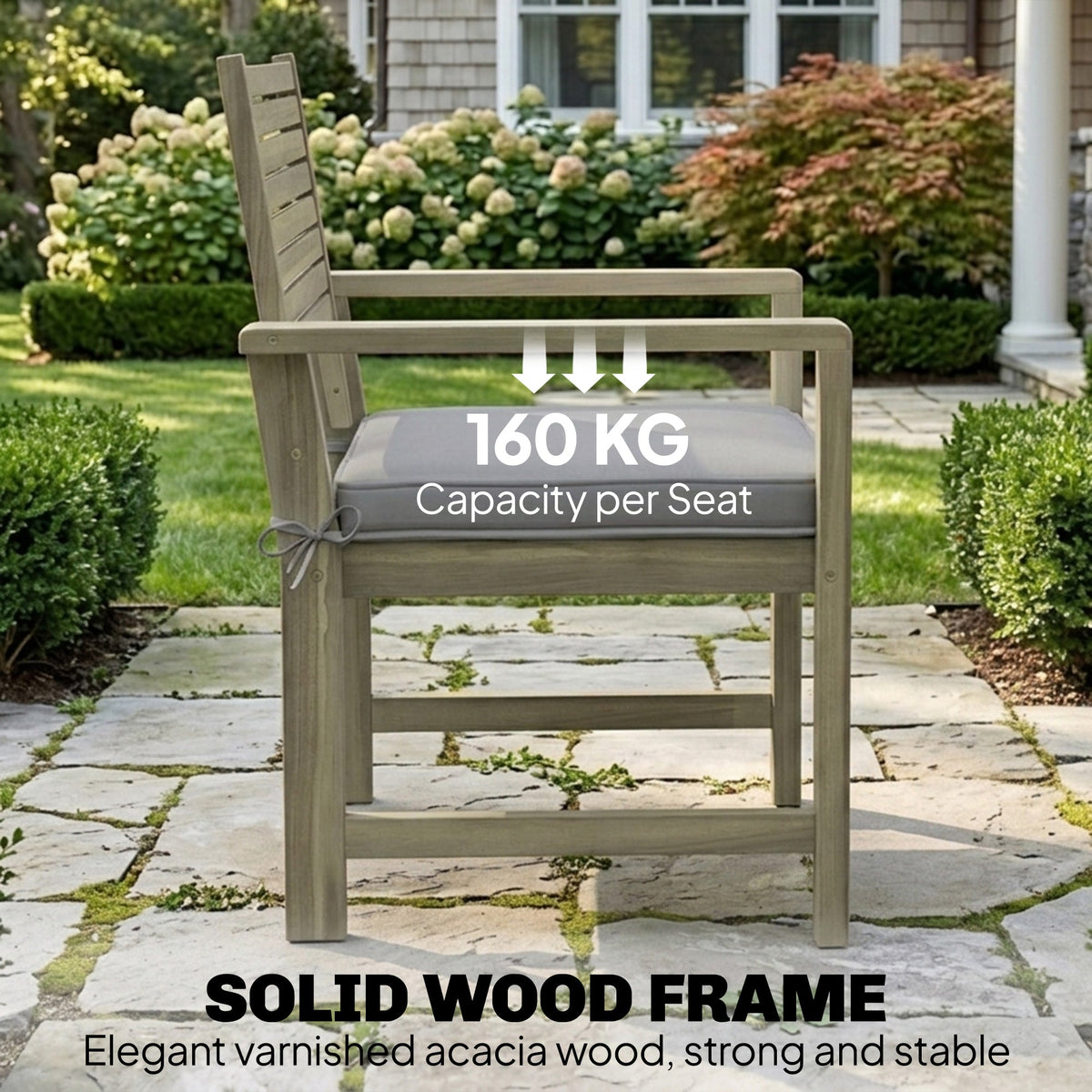 4-Seater Acacia Garden Set with Loveseat, 2 Chairs & Wood Table, Light Grey — product view 7