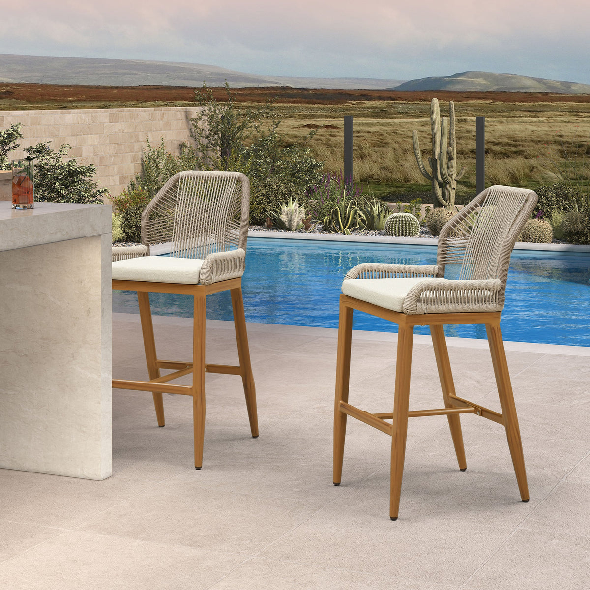 PURPLE LEAF Patio Bar Stools Counter Stools Outdoor Rattan Chairs with Back Modern Aluminum Woven Barstools for Garden Patio Kitchen Indoor — product view 2