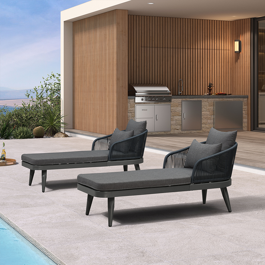 PURPLE LEAF Outdoor Chaise Lounge Thick Cushion, Aluminum Frame Patio Lounge Chair with Pillow & Lumbar Support, Wicker Armrests Sun Lounger for Poolside, Backyard, All-Weather Use — product view 2