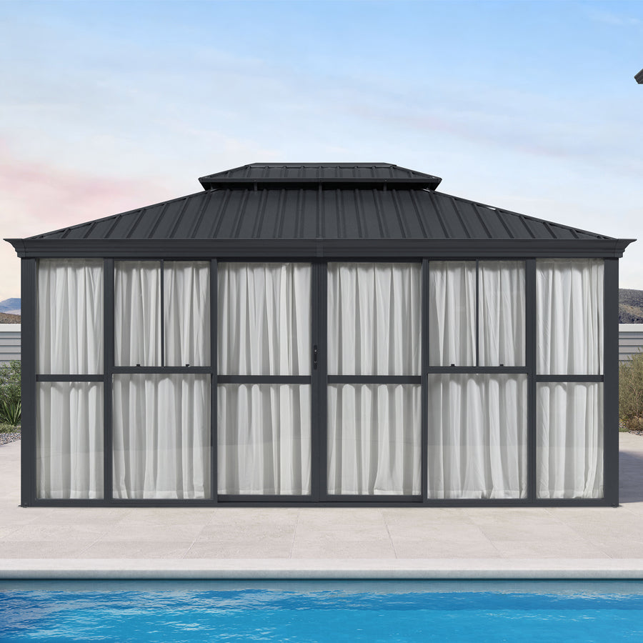 PURPLE LEAF Luxury Sunroom Solarium 360° Transparent Outdoor Living Room with Elegant Curtains Outdoor Gazebo with 4-Side Sliding Doors and Windows for Entertaining — product view 3