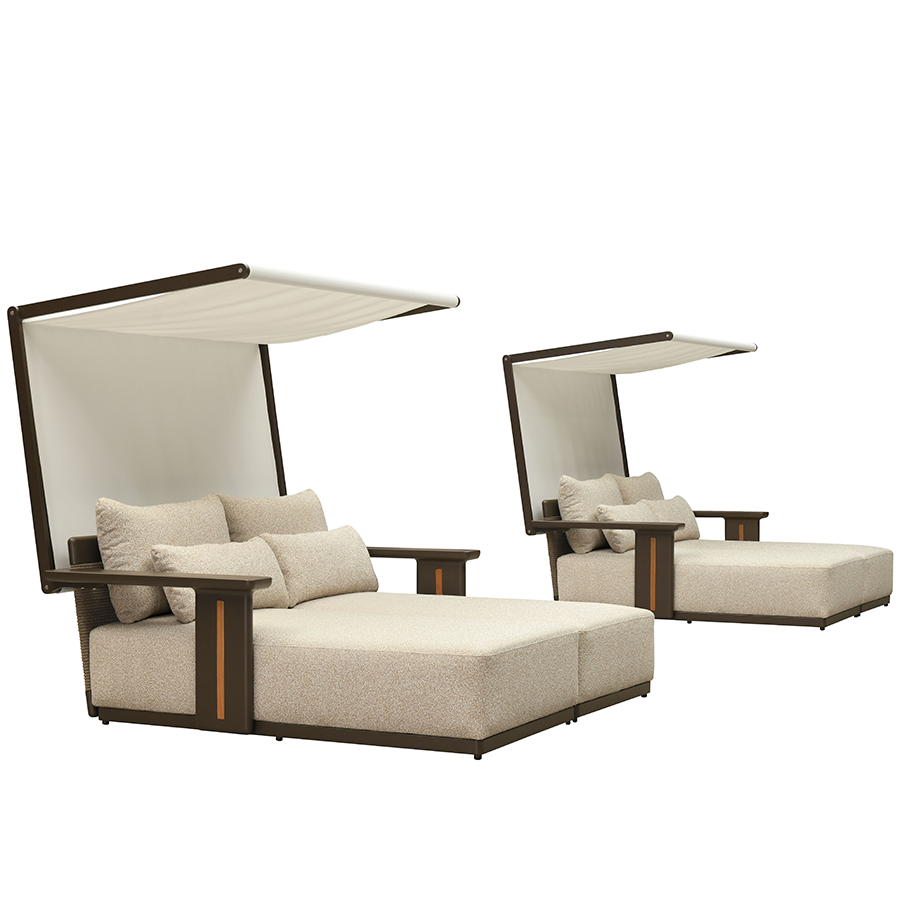 PURPLE LEAF Luxury Double Chaise Lounge Chair Outdoor Premium Aluminum Lounger with Teak Trim Armrest and 4 Pillows Modern Daybed with Textilene Canpoy for Pool Backyard Deck Garden — product view 5