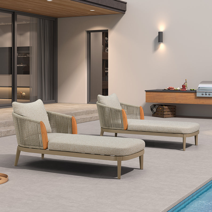 PURPLE LEAF Standard Hailar Olefin Patio Chaise Lounge Chair , Upholstered Pool Aluminium Lounge Chairs for Outdoor with Teak Armres for Deck, Pool, Lawn, Garden, Courtyard, Porch — product view 5