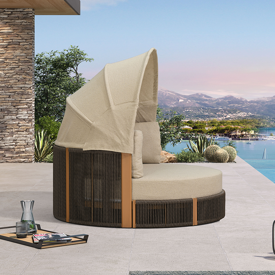 PURPLE LEAF Outdoor Round Daybed Chaise Lounge with Adjustable Canopy for Patio, Olefin fabric cover, thickened seat and back cushion, adjustable canopy, all weather aluminum frame, elegant wicker design — product view 7