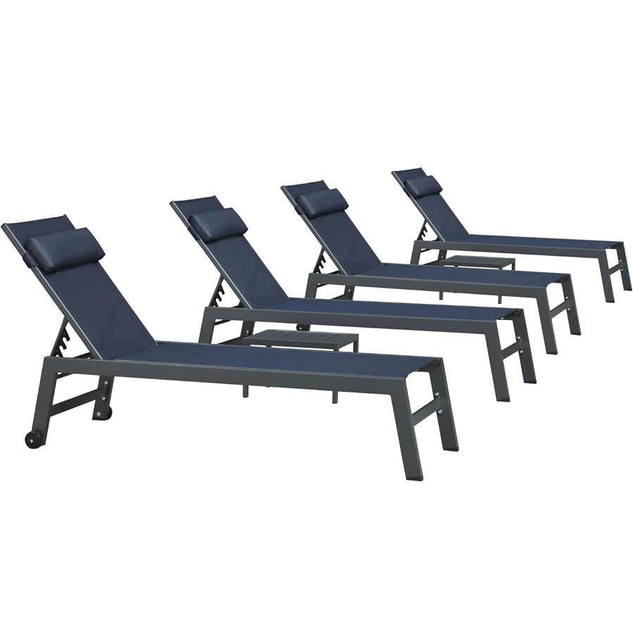 PURPLE LEAF Outdoor Lounge Chair Patio Chaise Pool Lounger Aluminum Frame with Side Table and Wheels for Outside Sunbathing Tanning Recliner Including Pillows — product view 5