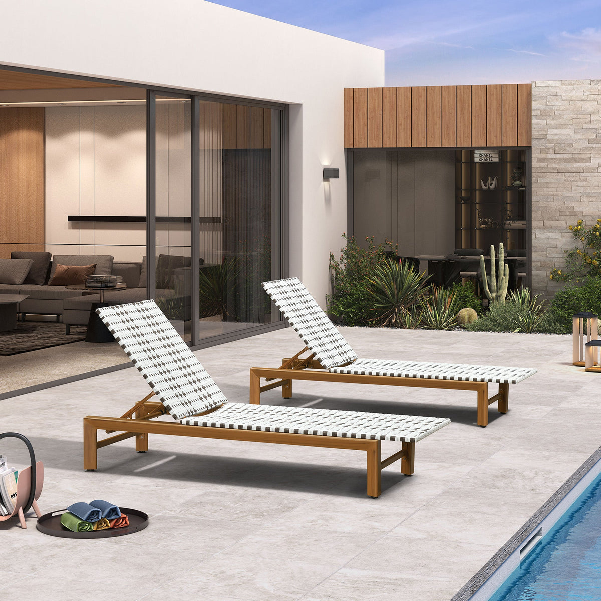 PURPLE LEAF Outdoor Teak Chaise Lounge Chair, Wood Grain Aluminum Outdoor Pool Lounge Chairs with Adjustable Backrest, Breathable Recliner for Patio, Poolside, Garden — product view 2
