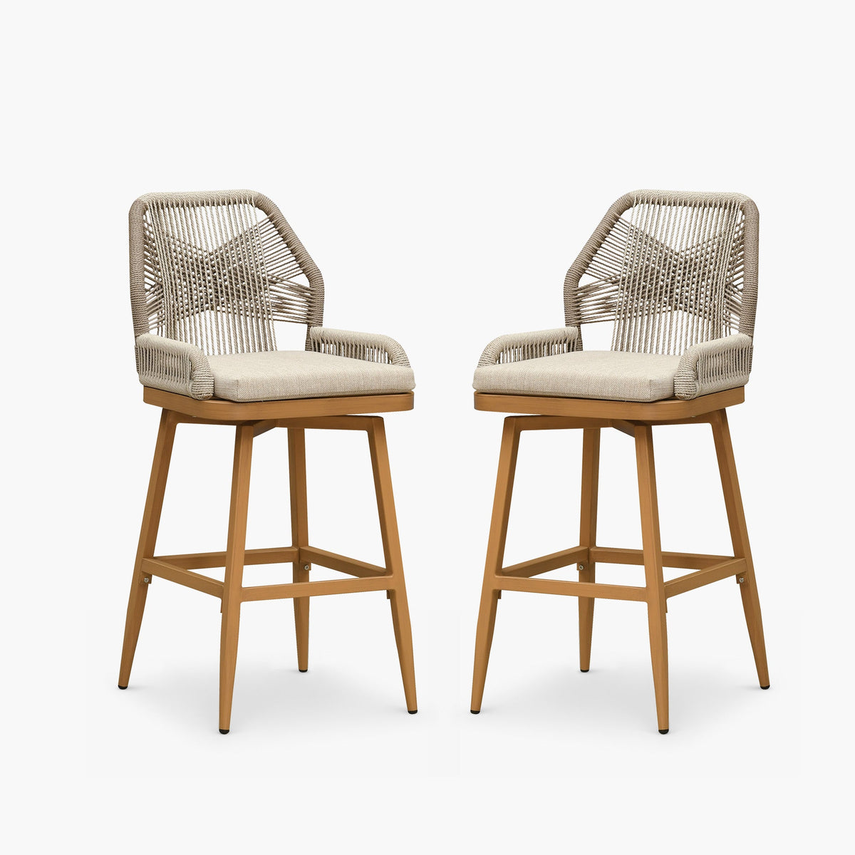 PURPLE LEAF Outdoor Swivel Bar Stools Set of 2 Patio 360° Rotating All-Weather Wicker Stools with Back and Cushion for Outside Backyard Kitchen Bistro Garden Bar — product view 4