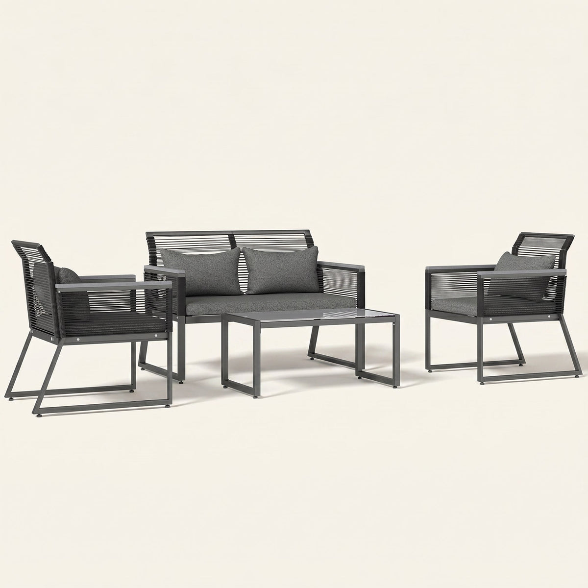 ARVOYA 4 Piece Rattan Garden Furniture Set with Cushions & Glass Top Table, Charcoal Grey — product view 1