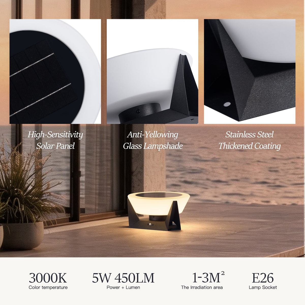 RIRZ HALO Solar Outdoor Floor Lamp LED Warm White Patio Garden Poolside — 18cm 28cm 38cm — product view 4