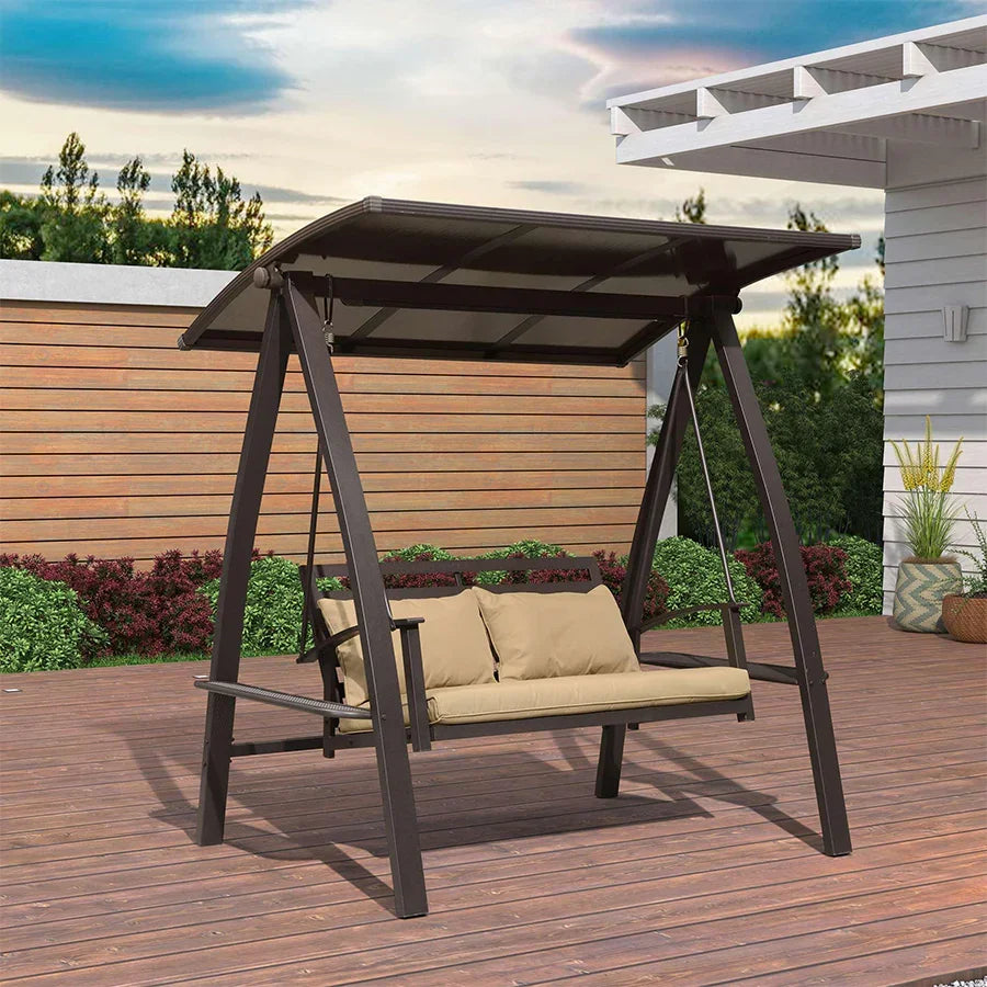 PURPLE LEAF Outdoor Porch Swing with Adjustable PVC Canopy and Side Cup Holder for Outside Garden Porch, Cushion and Pillows Included — product view 4