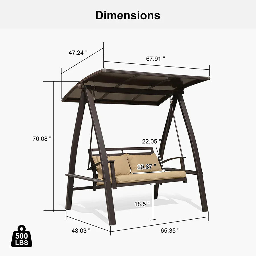 PURPLE LEAF Outdoor Porch Swing with Adjustable PVC Canopy and Side Cup Holder for Outside Garden Porch, Cushion and Pillows Included — product view 5