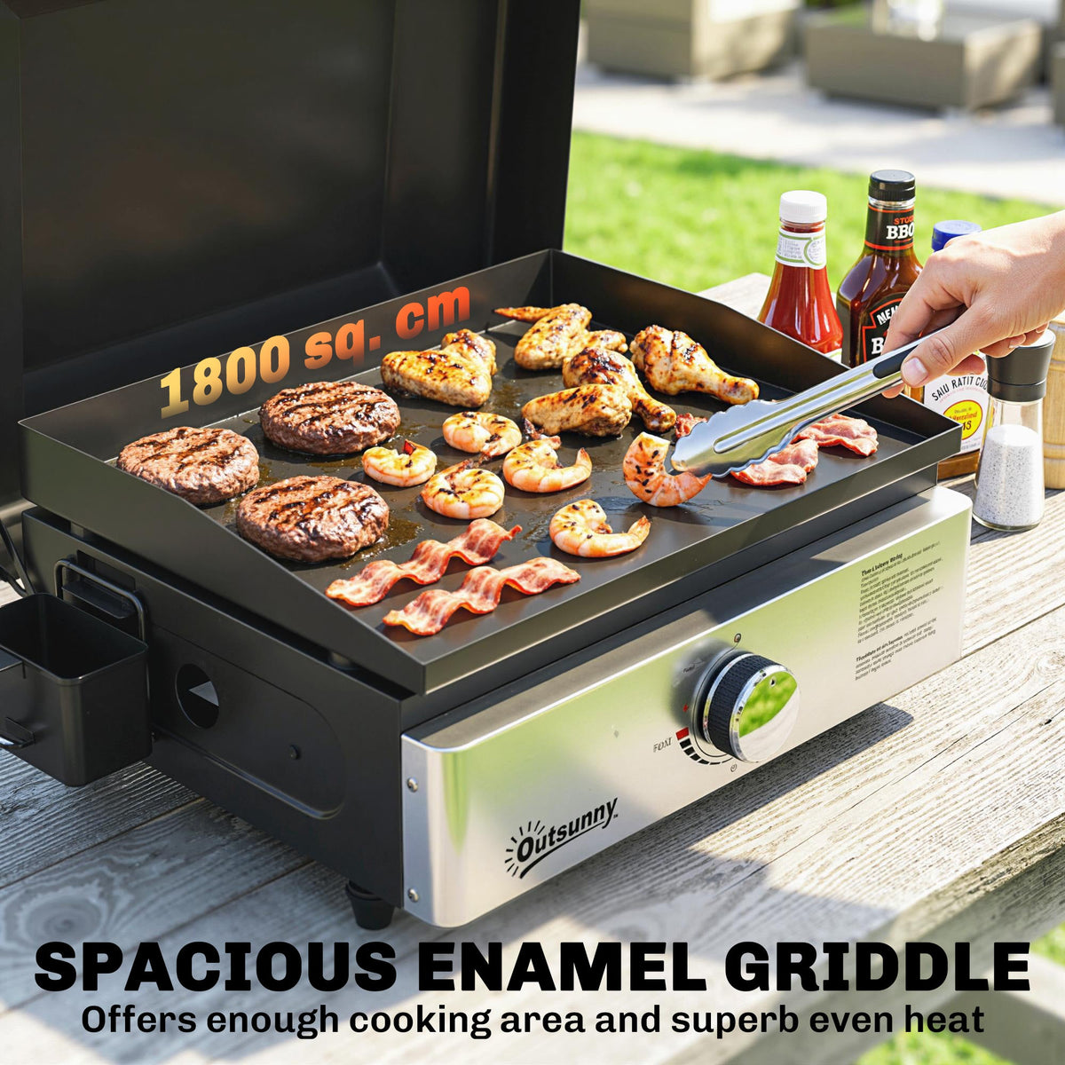 Portable Gas Plancha Grill 3.5 kW, Tabletop Griddle with Grease Cup, Black — product view 7