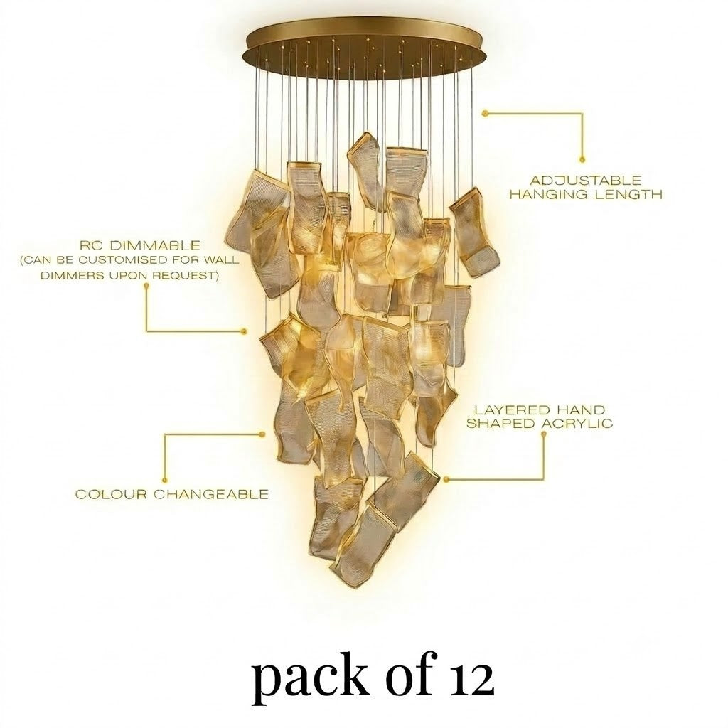 ZEPHYR Acrylic Wave Chandelier Remote Dimmable Dining Room Living Room — 6 to 35 Lights — product view 7