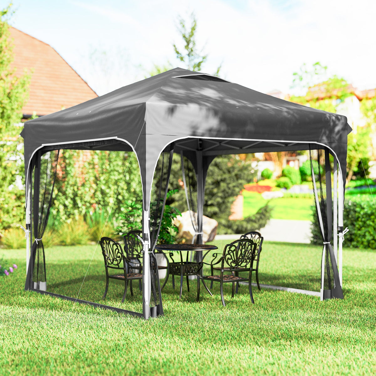 10 x 10 ft Pop Up Canopy Tent with Mosquito Netting and Sandbags, Dark Grey — product view 4