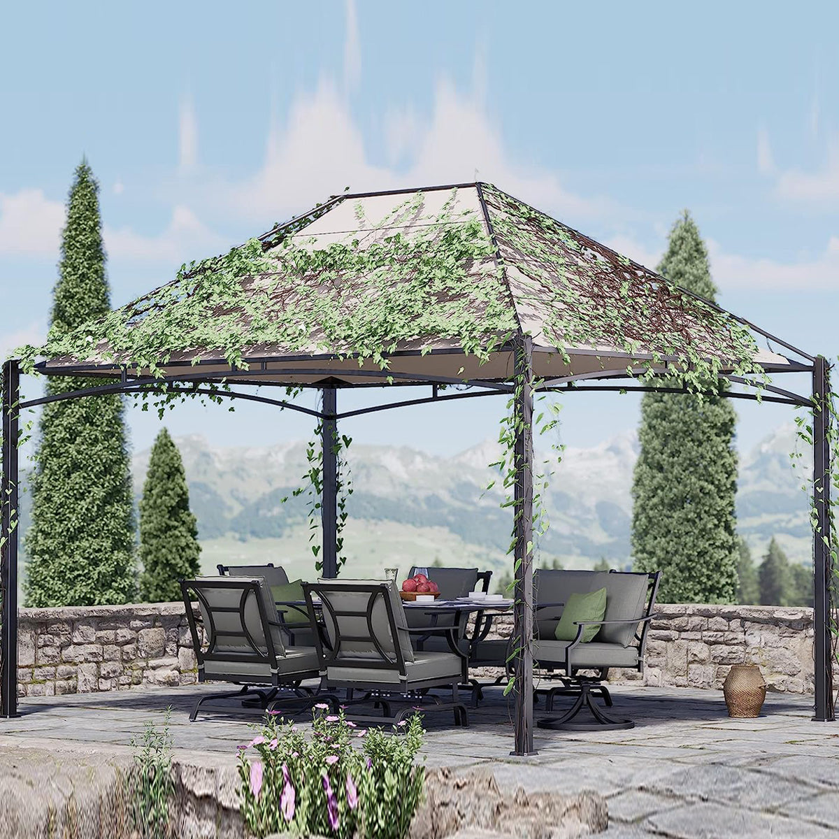 LOUNGE YARD 10x13 FT Outdoor Gazebo Canopy - Steel Polyester Frame Grey — product view 1