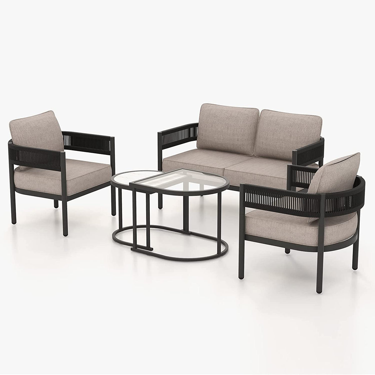 LOUNGE YARD 4-Seat Conversation Set, with Olefin Cushions and Nested Table, Patio Furniture for Backyard, Beige — product view 2