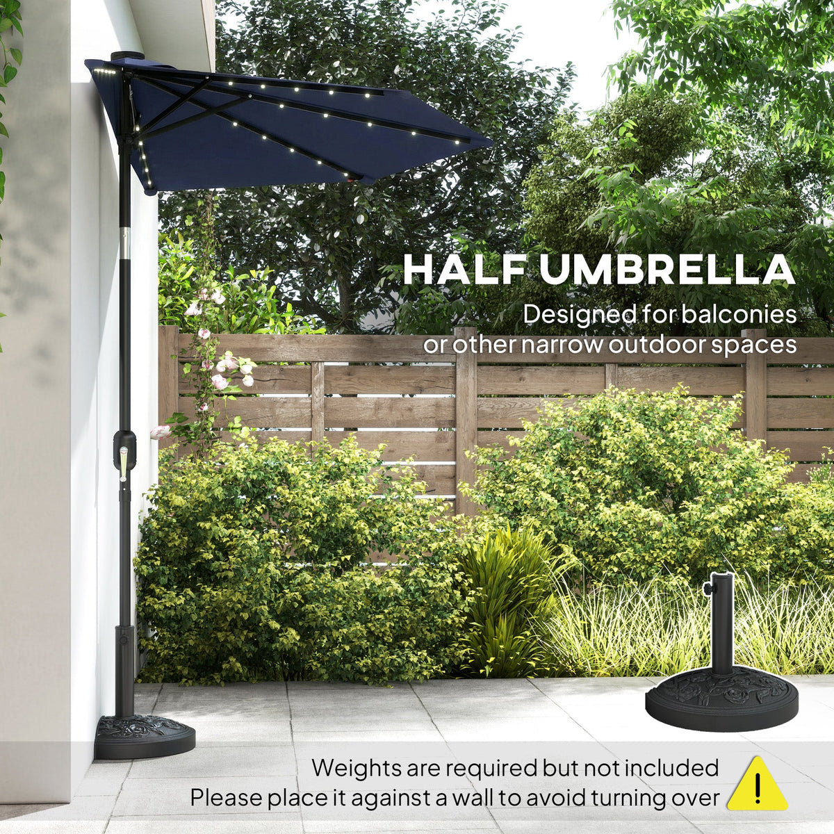 2.6 m Half Garden Parasol with Solar LED Lights and Tilt, Dark Blue — product view 6