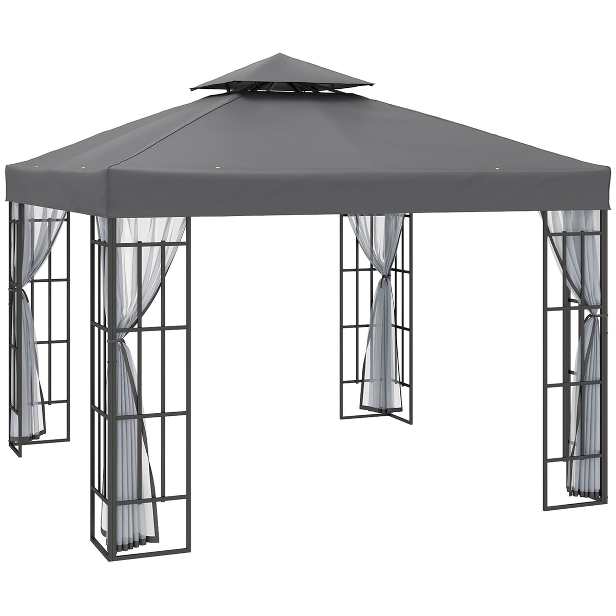 3 x 3m Patio Gazebo with 2 Tier Roof & Mosquito Netting, Grey — product view 1