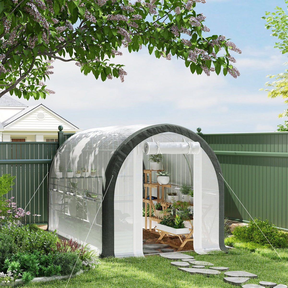 10' x 6.6' x 6.6' Walk-in Tunnel Greenhouse with 6 Windows, White — product view 3