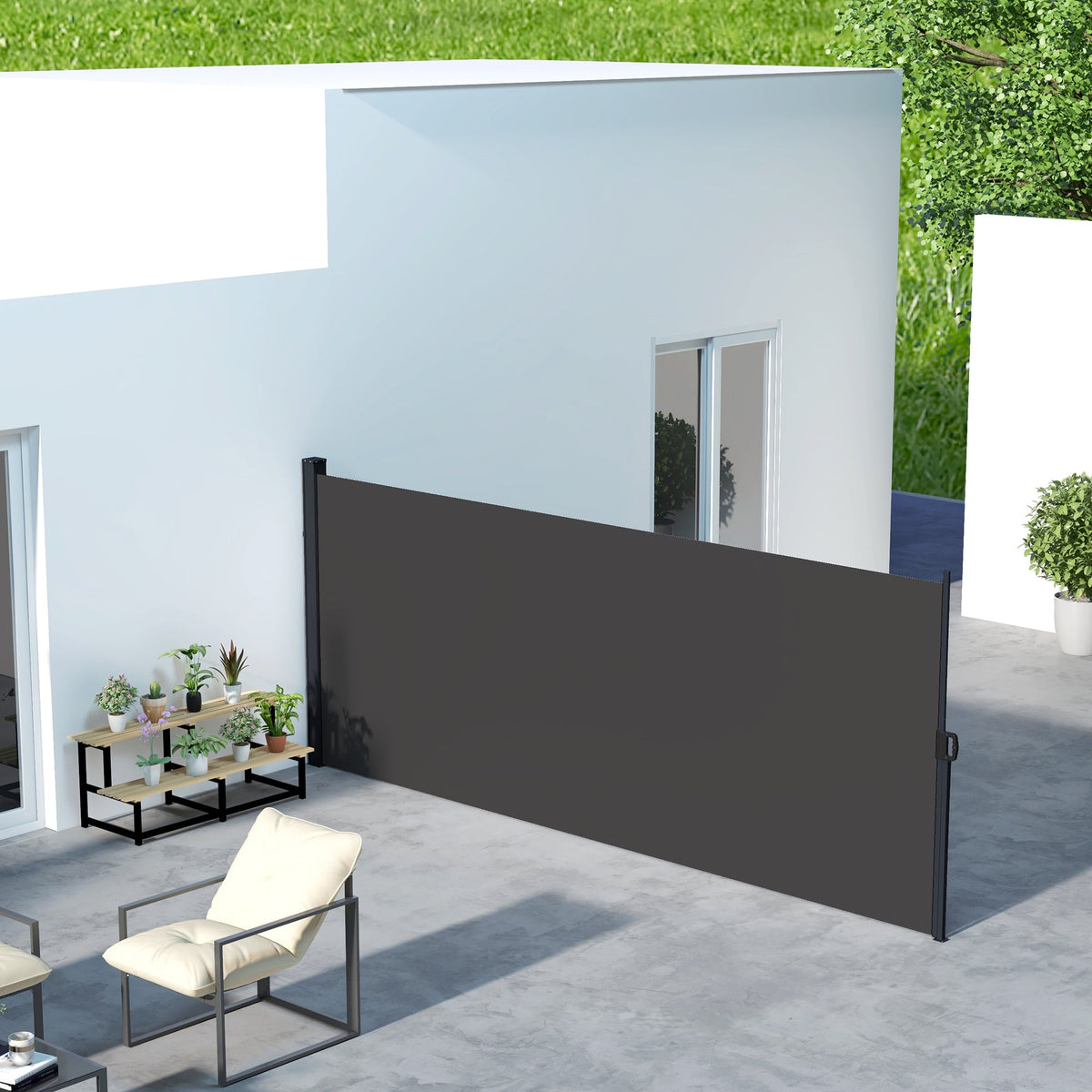 400 x 160 cm Retractable Side Awning Privacy Screen, Black — product view 3