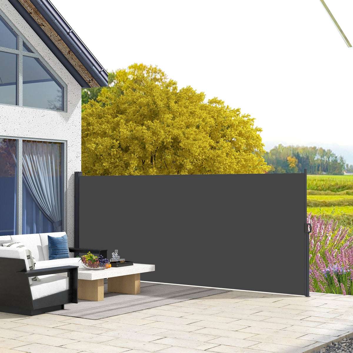 400 x 160 cm Retractable Side Awning Privacy Screen, Black — product view 4