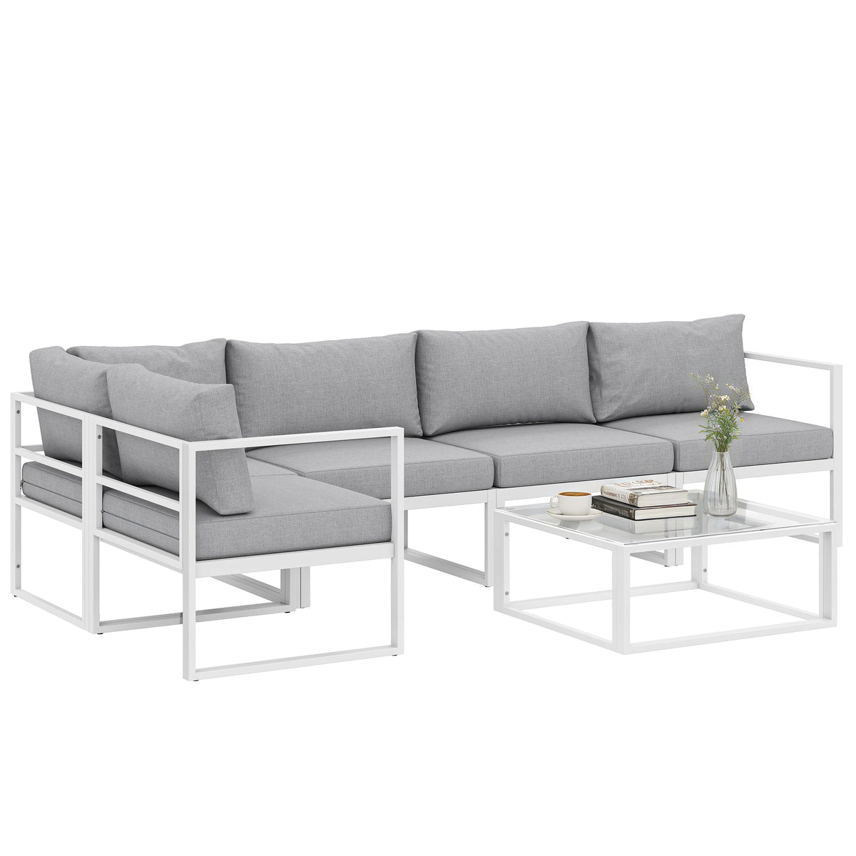 6 Seater Aluminium Garden Sofa Set with Coffee Table, Light Grey — product view 2