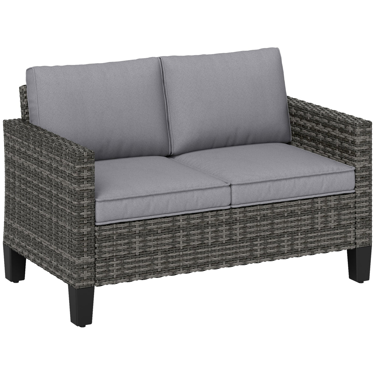 2 Seater Rattan Garden Sofa with Cushions & Armrests, Dark Grey — product view 1