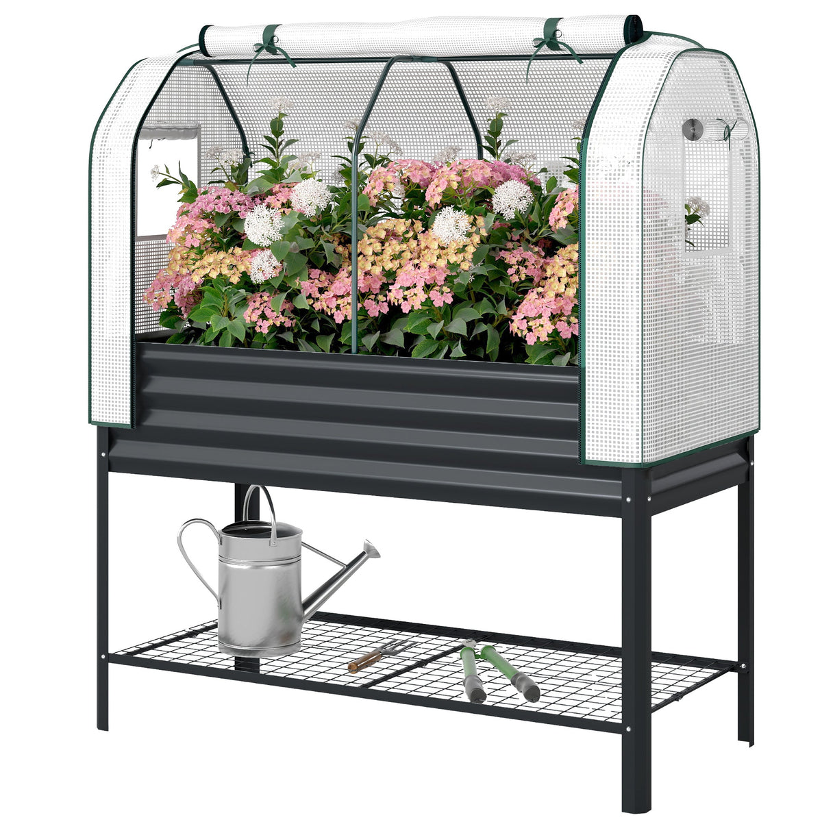 Galvanized Raised Garden Bed with Greenhouse Cover, Black — product view 2