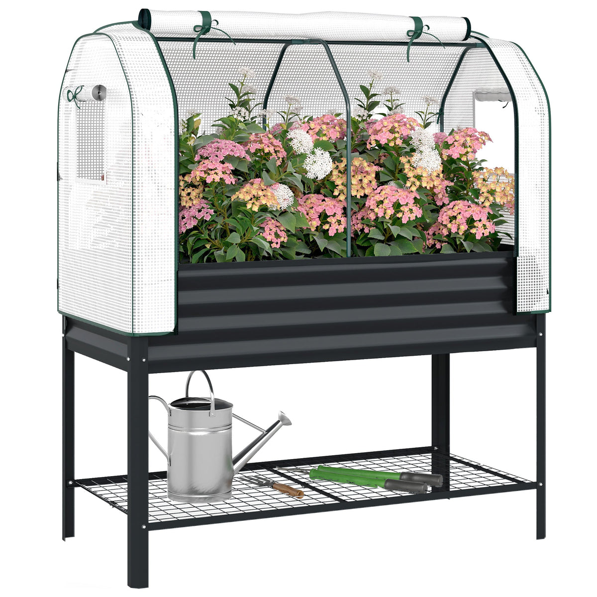 Galvanized Raised Garden Bed with Greenhouse Cover, Black — product view 1