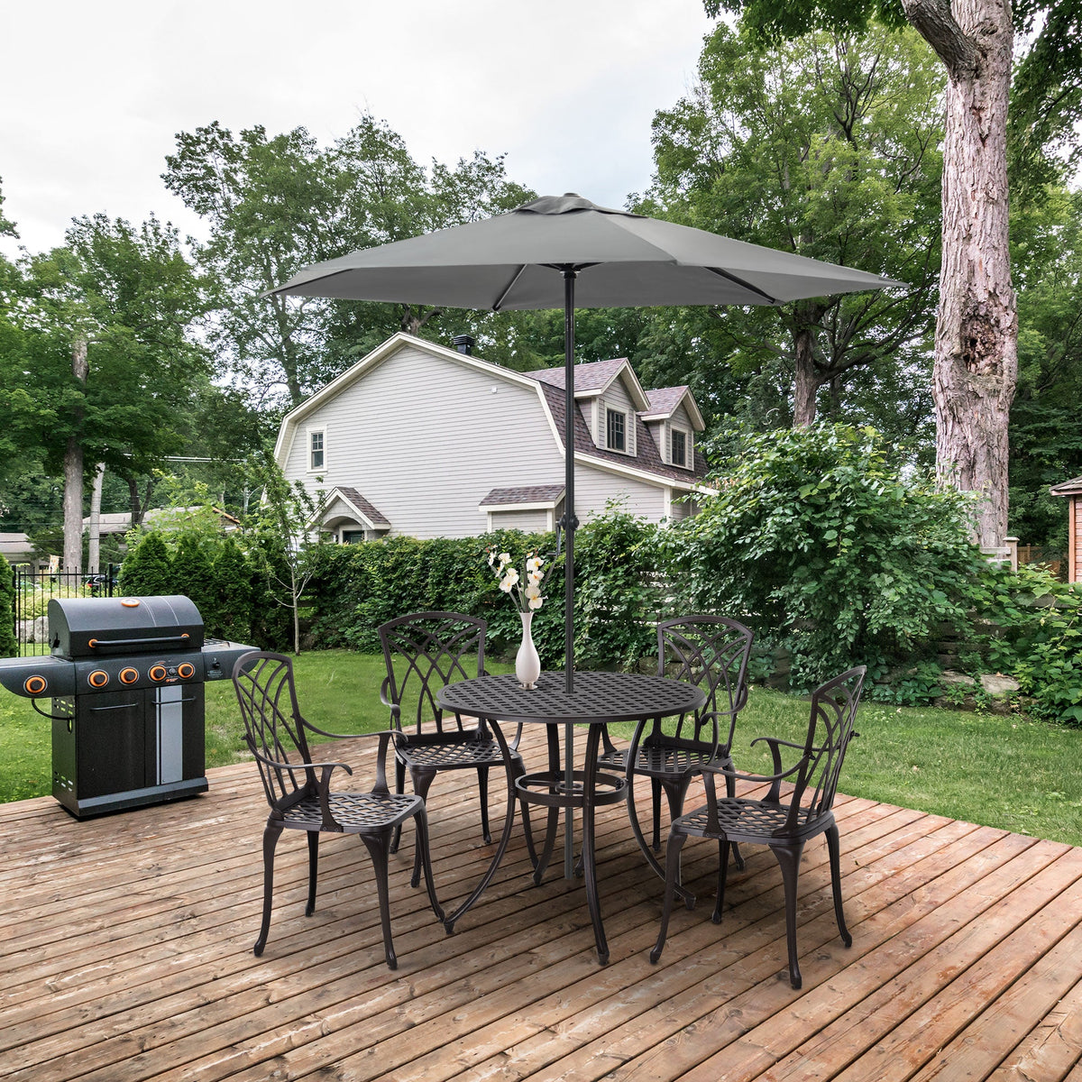 5 Piece Cast Aluminium Garden Dining Set with Parasol Hole, Brown — product view 3