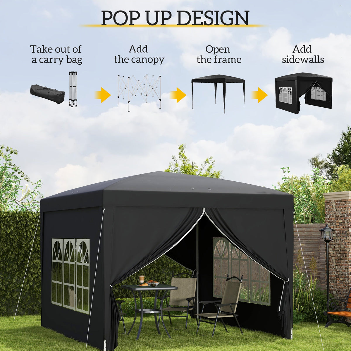 10' x 10' Pop-Up Party Tent Canopy with Carrying Bag for Outdoor Events, Black — product view 6