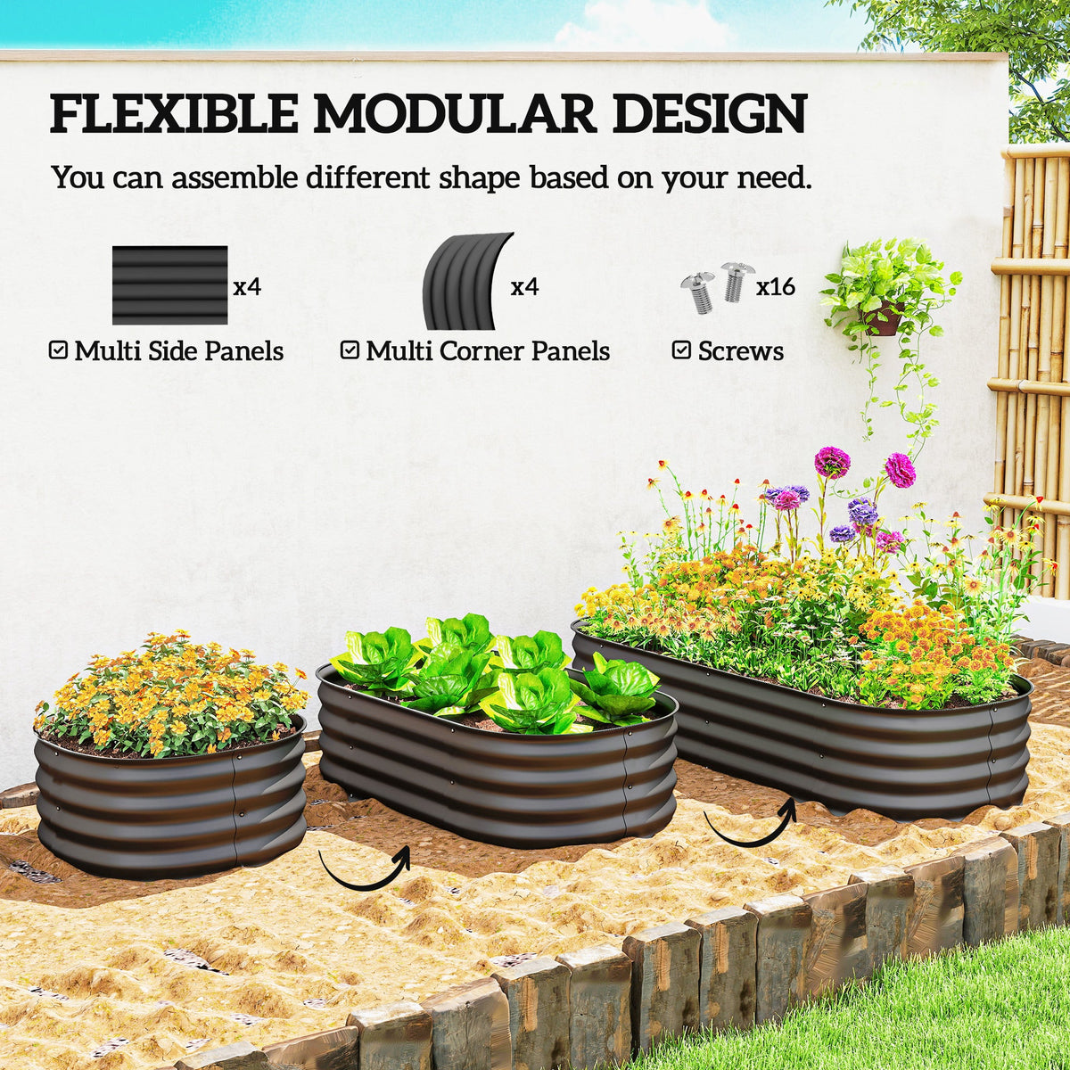 5' x 2' x 1' Galvanized Raised Garden Bed Kit, Dark Gray — product view 6