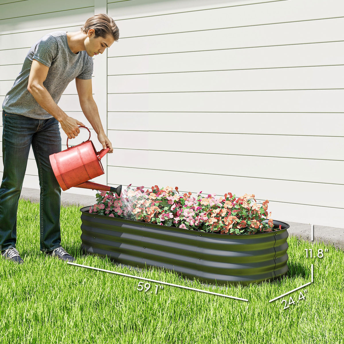 5' x 2' x 1' Galvanized Raised Garden Bed Kit, Dark Gray — product view 5