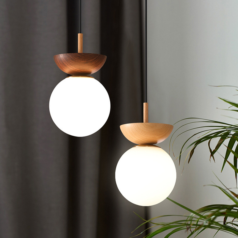 Valentina Nordic Japanese Glob LED Ceiling/Pendant Light Metal Glass Bedroom, Burlywood — product view 2