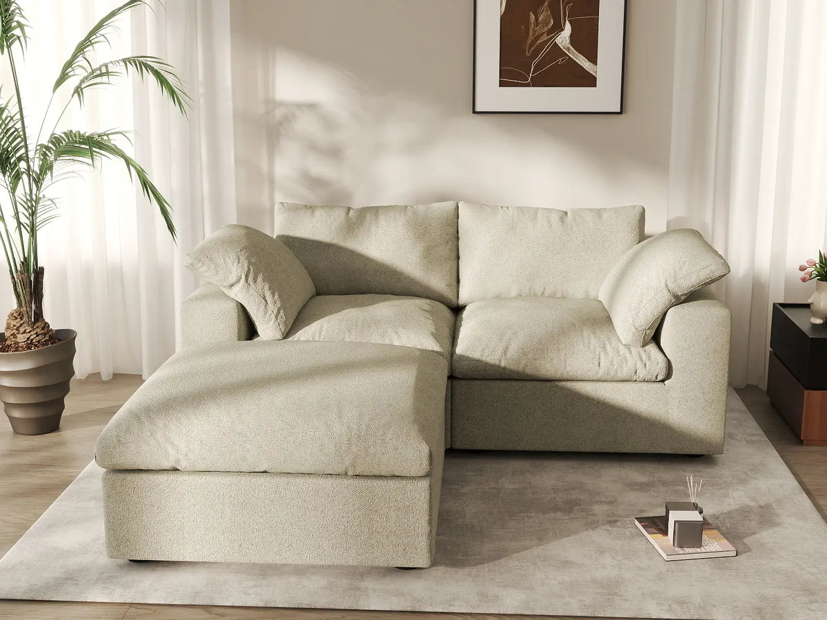 Deluxe Cloud 2-Seater Khaki Storage Chaise Sectional | 3-Piece (includes 1 Ottoman), Cotton and Linen Fabric, Washable Covers — product view 4