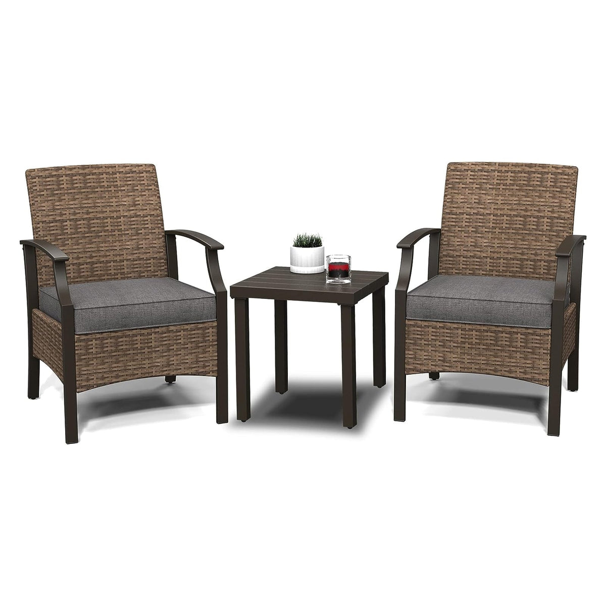 LOUNGE YARD Outdoor Furniture Sets Weather Resistant Wicker Outdoor Patio Chairs with Ottomans and Coffee Tables for Balcony Backyard Garden Poolside — product view 3