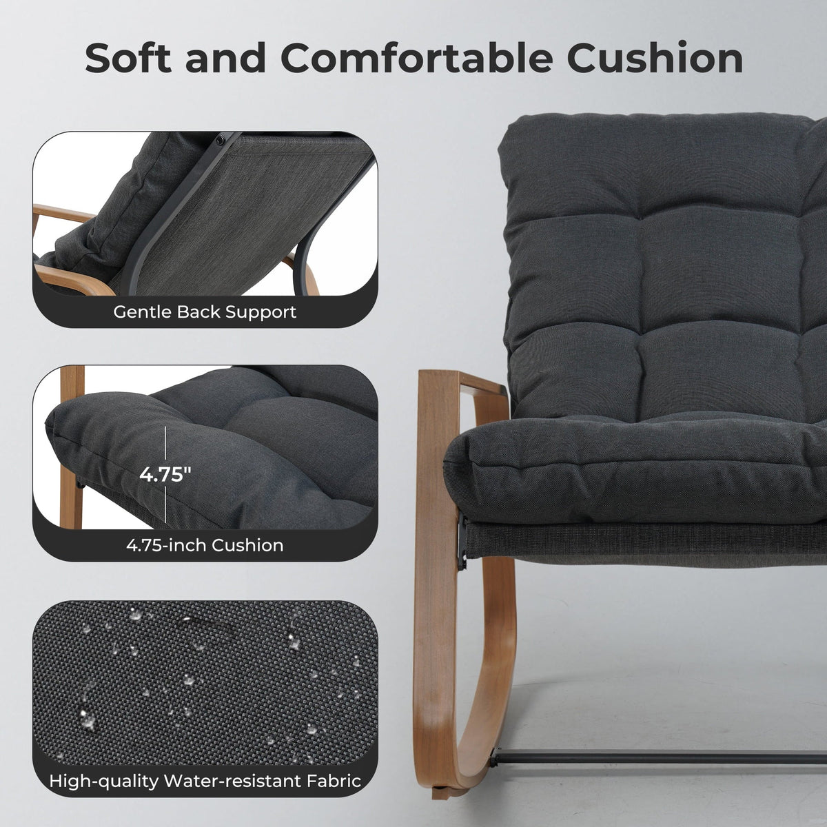 LOUNGE YARD Outdoor Modern Rocking Chair with Water-Resistant Fabric & Walnut-Finish Legs — product view 2