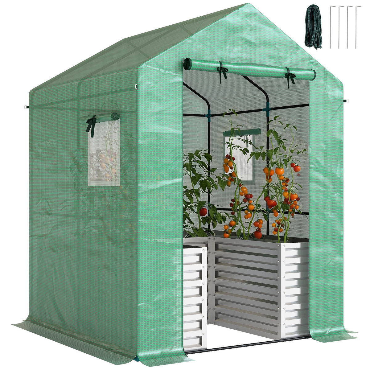 56" x 56" x 75" Raised Garden Bed Greenhouse with PE Cover, Green — product view 1